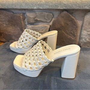 Marc Fisher Women's White Woven Block Heeled Platform Summer Sandals Size 8